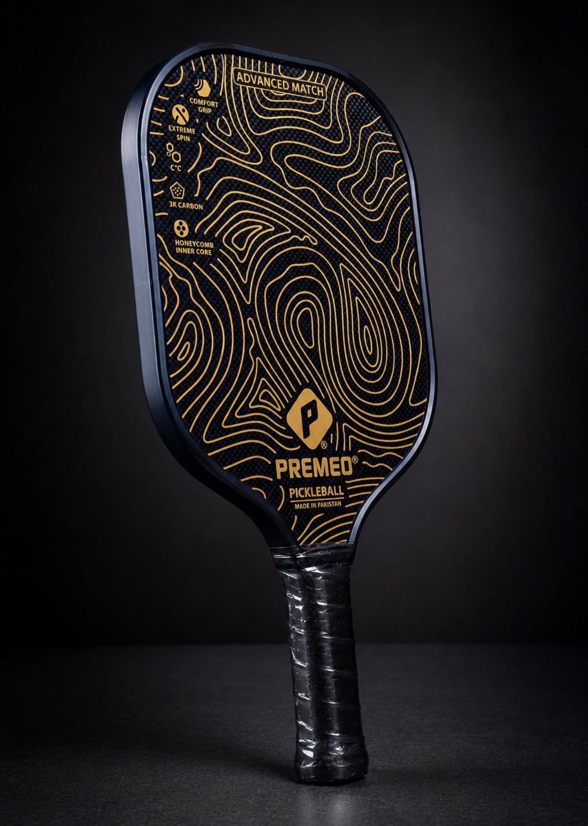 Premeo Advanced Match 3K Carbon Pickleball Racket | Gold | Premium Performance Racket
