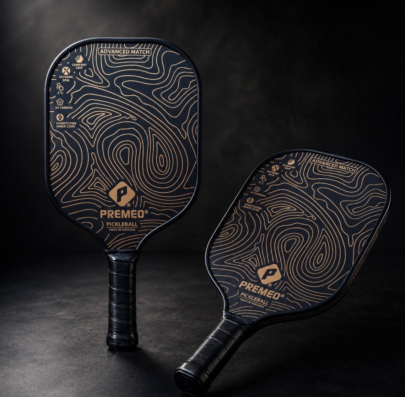 Premeo Advanced Match 3K Carbon Pickleball Racket | Gold | Premium Performance Racket