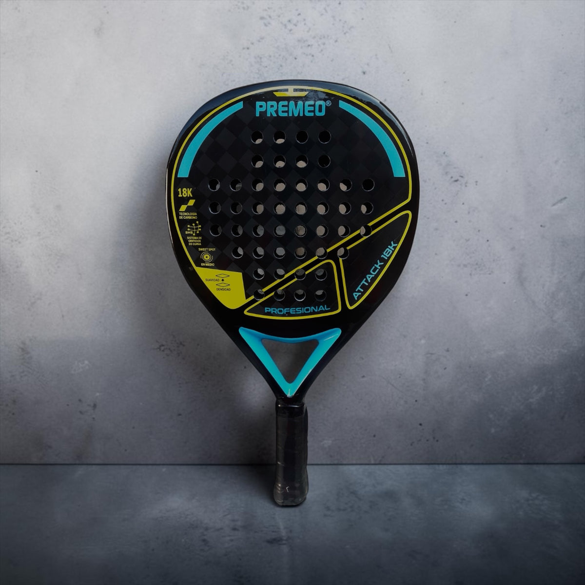 Premeo ATTACK 18K Carbon Padel Racket | Diamond Shape | Pro Performance
