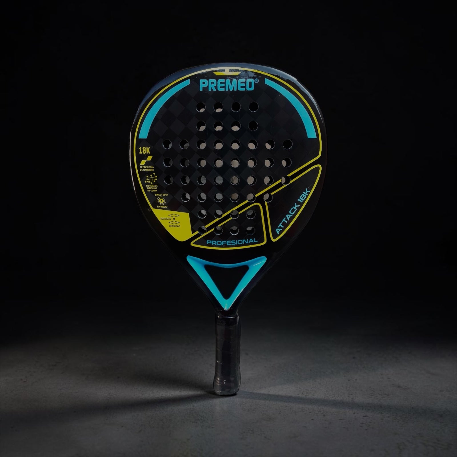 Premeo ATTACK 18K Carbon Padel Racket | Diamond Shape | Pro Performance
