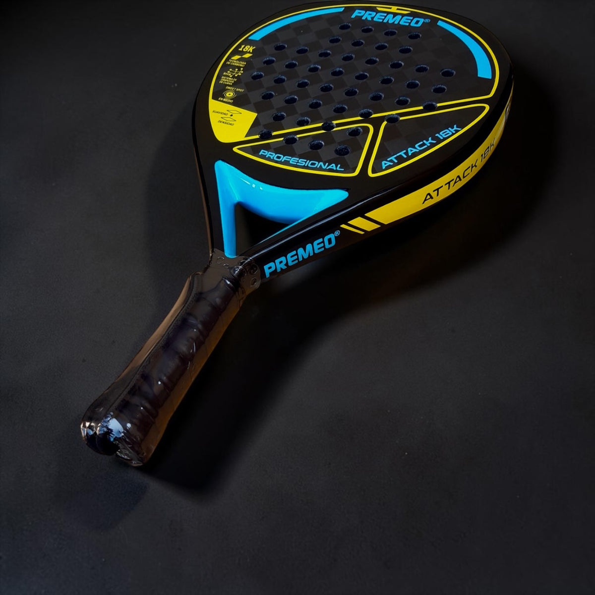 Premeo ATTACK 18K Carbon Padel Racket | Diamond Shape | Pro Performance